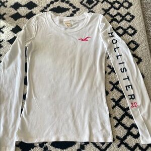 Hollister White Long Sleeve Shirt with Pink Logo